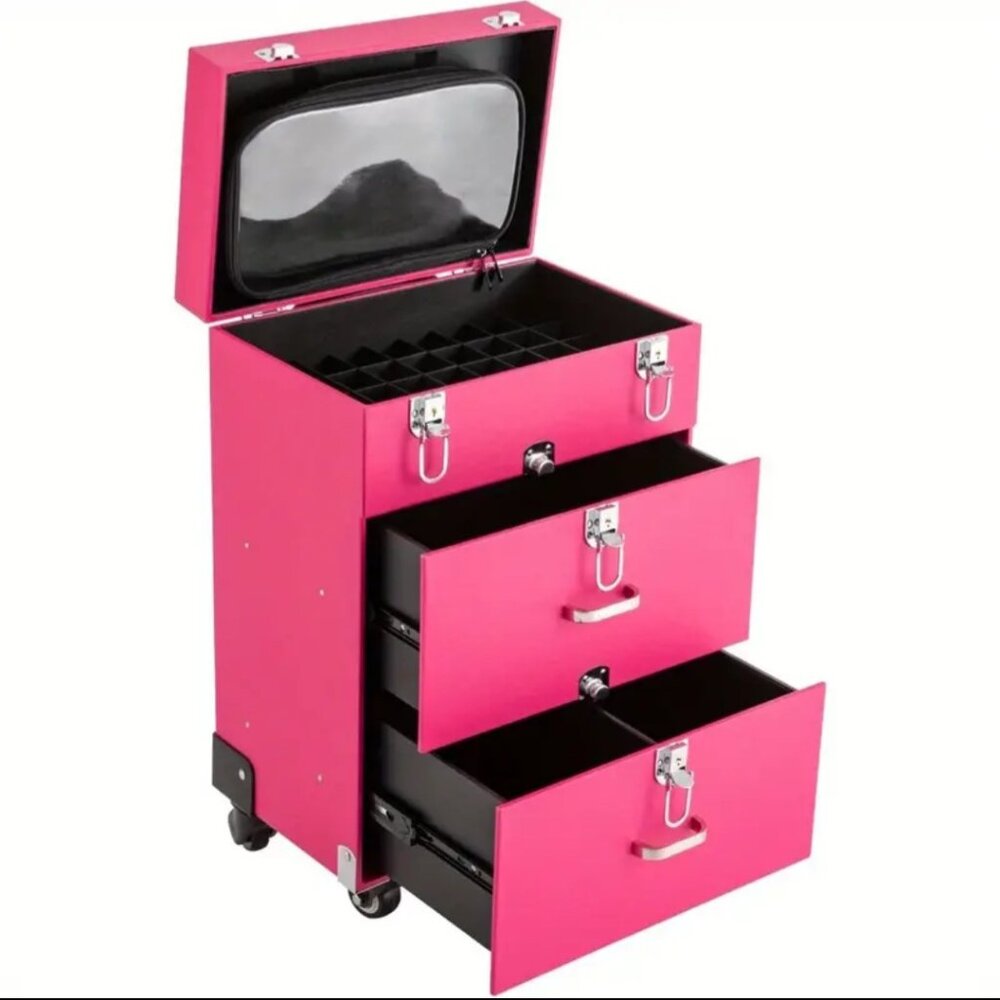 Makeup Train Case Rolling Cosmetic Trolley Case Nail Polish Storage Organizer